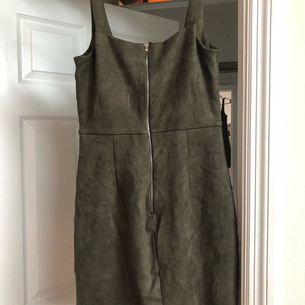 Luxxel Olive Green Suede low cut body-con dress M - Picture 4 of 8